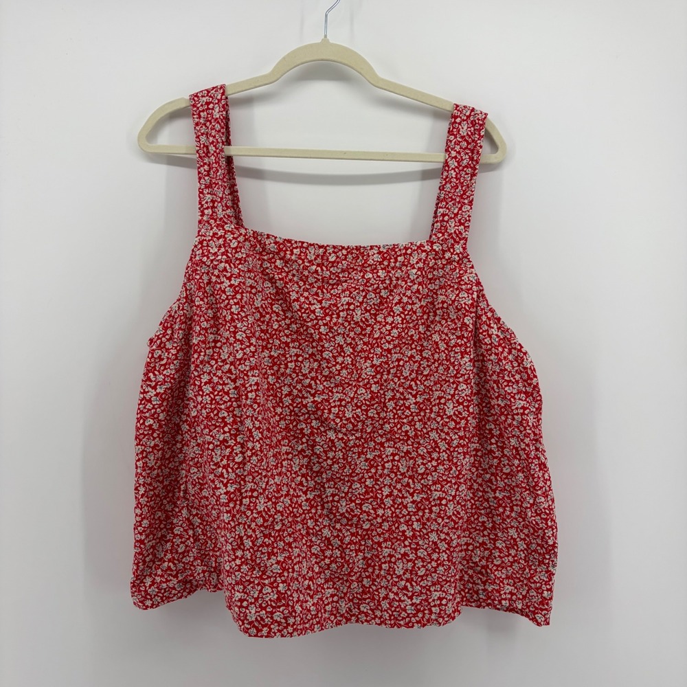 Torrid Womens 2 Red Floral Tank Top Button Back Square Neck Cotton Sleeveless